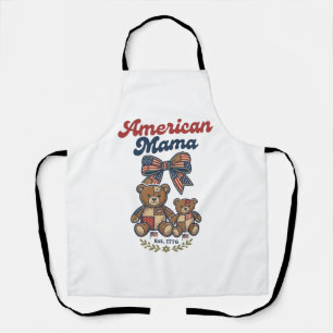 Delantal Mamá Americana Oso Patriótico Parche Vector Diseño