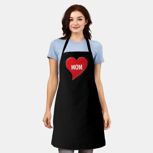 Delantal Mamá de corazón rojo negro moda moderna linda y el (Gastado)