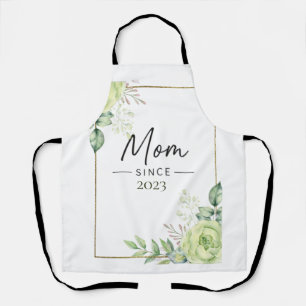 Delantal Mamá Desde Año Personalizado Floral Escrito a Mano