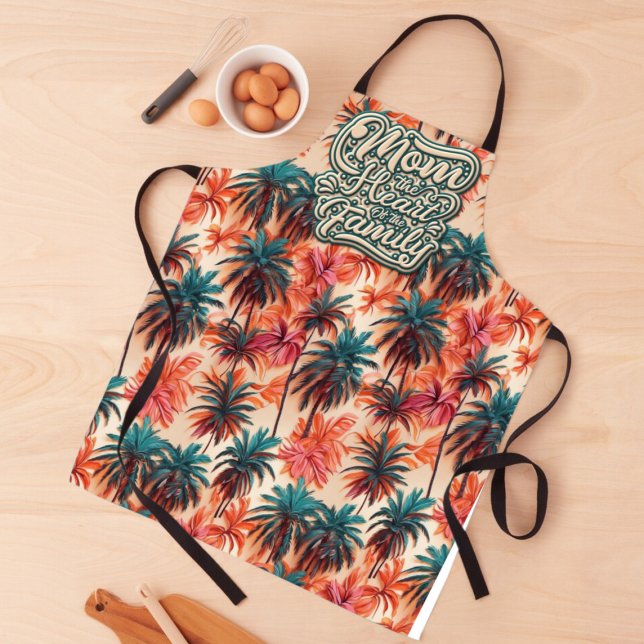Delantal Mamá el patrón tropical del corazón de la familia (Subido por el creador)