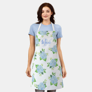 Delantal Mamá Floral Blue Hydrangea Watercolor Moderno