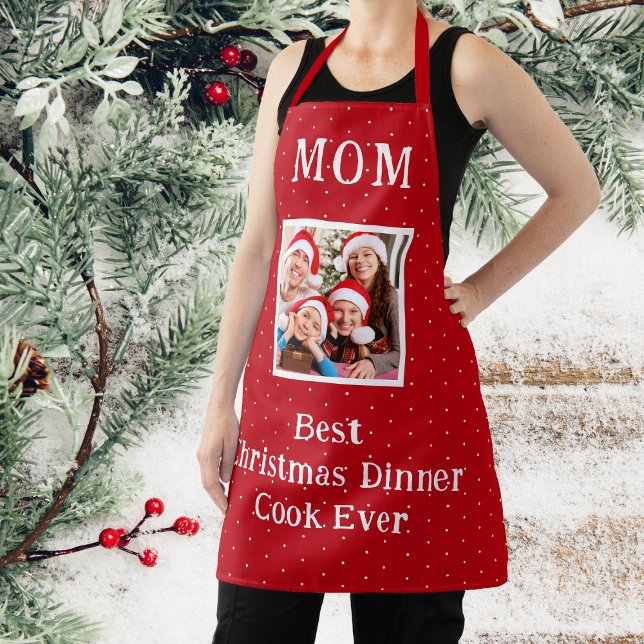 Delantal Mamá Mejor Cocina Navidades Rojos Y Blancos Polka  (Mom - Best Cook Ever Red And White Polka Dot Apron)