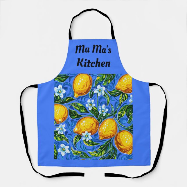 Delantal Mamáes Mamáes Kitchen azul y amarillo (Anverso)