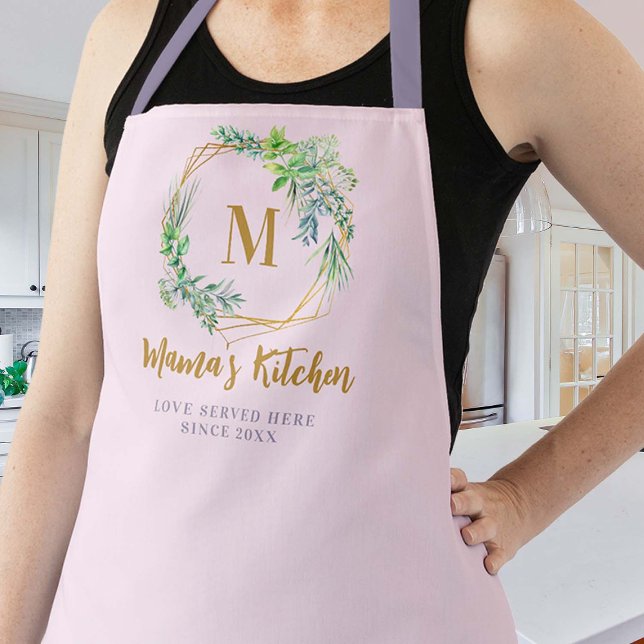 Delantal Mami Apron Aromatic Herbs Purple Gold Pink Monogra (mom pink apron christmas gift aromatic herbs love served here cute pretty gold wreath hexagon custom)