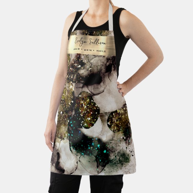 Delantal Mancha de color verde esmeralda oliva (in situ)