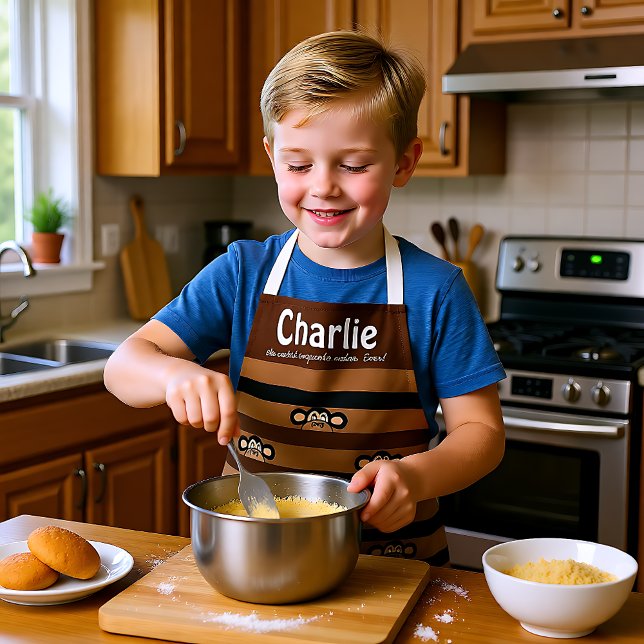 Delantal Mancha de texto de personalizado marrón de monos c (Cheeky monkeys brown custom text apron)