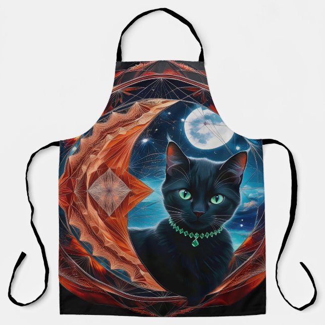 Delantal Mandala celeste de gato negro místico (Anverso)