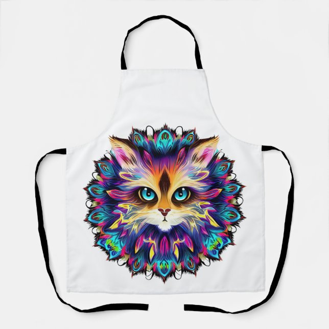 Delantal Mandala con un lindo retrato de gato (Anverso)
