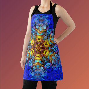 Delantal Mandala digital amarillo y azul
