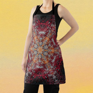 Delantal Mandala digital Naranja blanco rojo y negro
