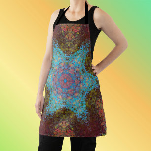 Delantal Mandala digital Rojo azul y verde