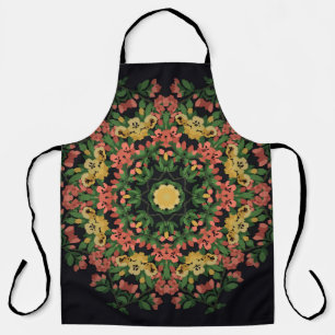 Delantal Mandala floral brillante con flores rojas y amaril