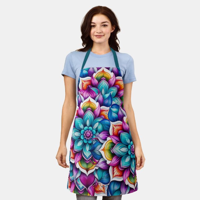 Delantal Mandala floral colorida media auricular (Gastado)