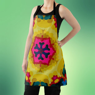 Delantal Mandala retro azul amarillo y rosa