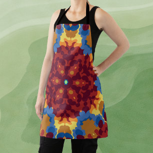 Delantal Mandala retro azul rojo y amarillo