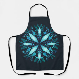 Delantal Mandala turquesa - Flor de copo de nieve azul en i
