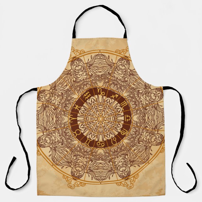 Delantal Mandalas, zodiac, círculo ornamental, vintage. (Anverso)