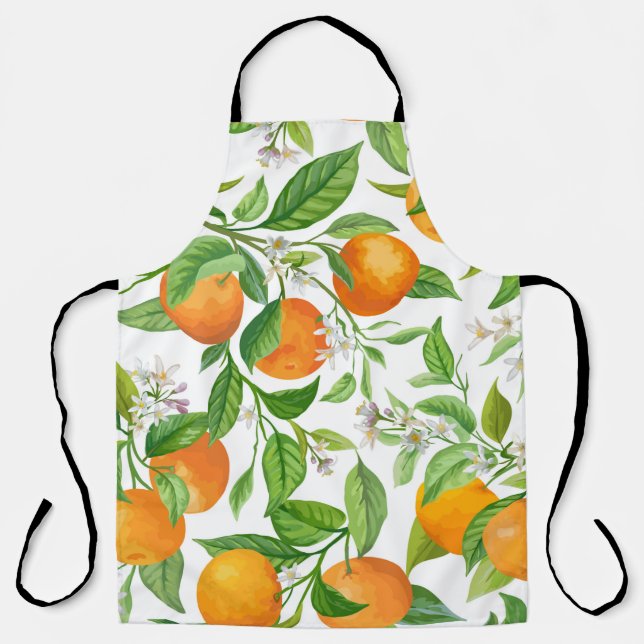 Delantal Mandarin Fruit Seamless Tropical Pattern, Colorful (Anverso)