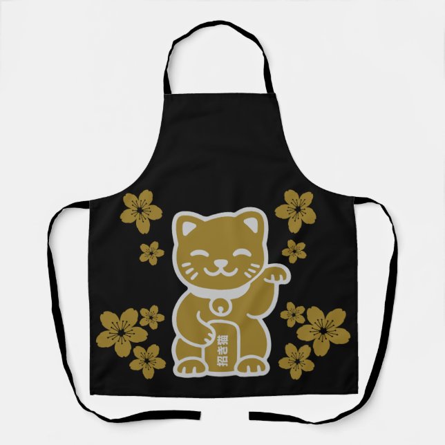 Delantal Maneki-neko japonés de oro (Anverso)