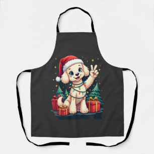 Delantal Mano de la paz divertida Caniche Luces de Navidad