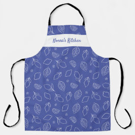 Delantal Mano personalizada dibujada en azul lemones italia
