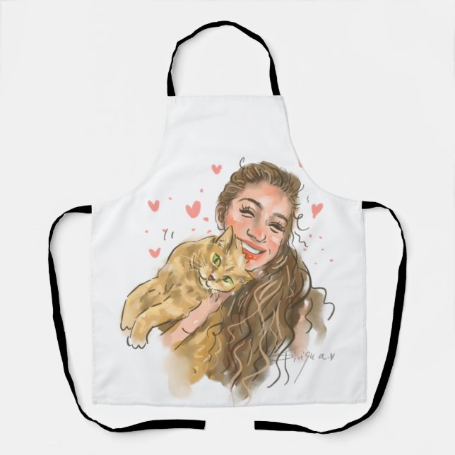 Delantal Mano personalizado - Apron de retrato dibujado | P (Anverso)