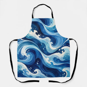 Delantal Manta abstracta de olas del océano azul acuarela c