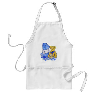 Delantal mantel azul con tres viejos teddies