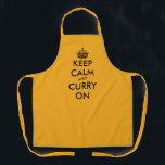 Delantal Mantenga la calma y el curry en la cocina divertid<br><div class="desc">Mantenga la calma y el curry en la cocina divertida Apron para hombres y mujeres. Plantilla de tipografía divertida con silueta de corona. Parones de cocina personalizados de cualquier color. Plantilla de moda con diseño de tipografía divertido. Añade tu propio nombre o cita humorística para tu cocina favorita. Crea tu...</div>