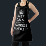 Delantal Manténgase tranquilo y deje que la mesera se encar<br><div class="desc">Mantente tranquilo y deja que la mesera se encargue de que sea negra sirviendo a Apron. Divertidos delantales de cocina con cita humorística. Personaliza con tu propia calma y sigue con la cita. Color negro o personalizado. Ideal para restaurantes, cafés, cenas, desayunos, almuerzos, negocios, tiendas, panadería, tiendas, empresa, servicio, etc....</div>