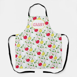 Delantal Manzana Amarillo Verde Fruta Arte Gráfico Moderno 