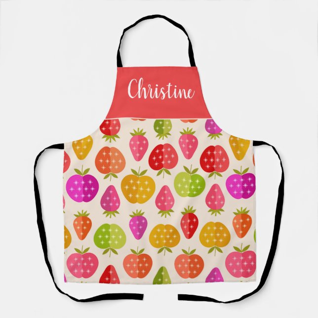 Delantal Manzanas y fresas con Personalizado de estrellas (Anverso)
