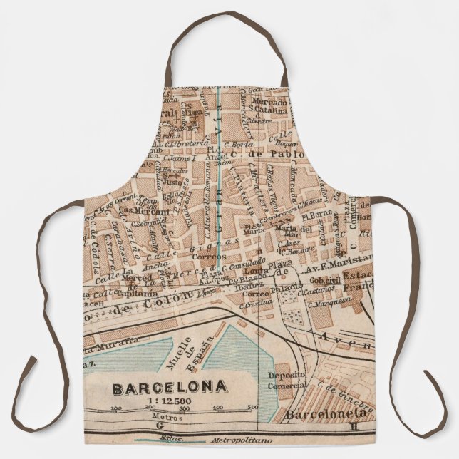 Delantal Mapa antiguo de Barcelona  (Anverso)