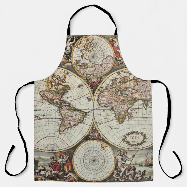 Delantal Mapa antiguo de hemisferios mundiales. Creado por  (Anverso)