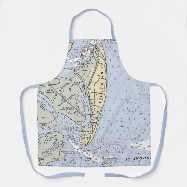 Delantal Mapa Antiguo de Jekyll Island Georgia (Anverso)