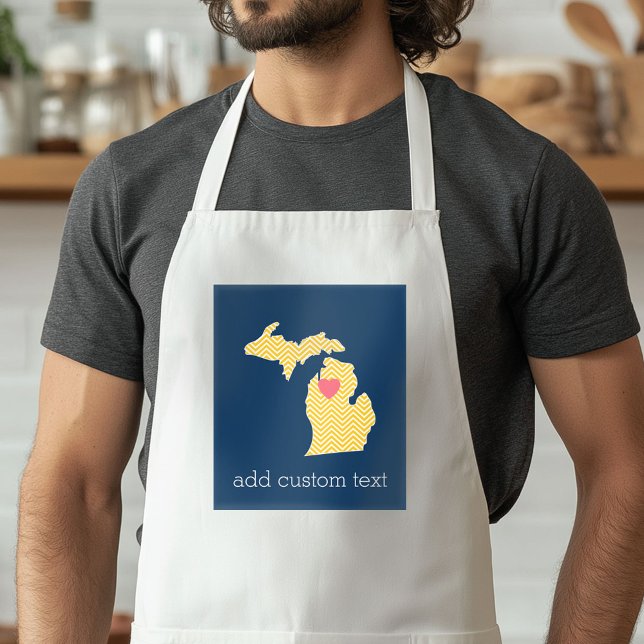 Delantal Mapa de Michigan con corazón y nombre personalizad (Funny Football Apron)