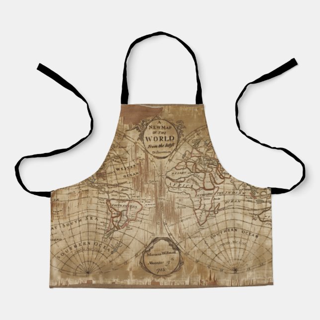 Delantal Mapa del mundo de las antiguas viejas con bordado  (Anverso)