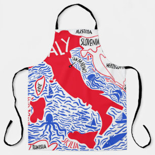 Delantal mapa estilizado a mano de Italia. Ilustración de v