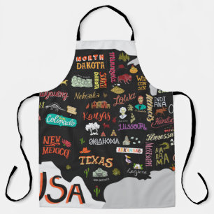 Delantal Mapa ilustrado de Estados Unidos. Poster con estad