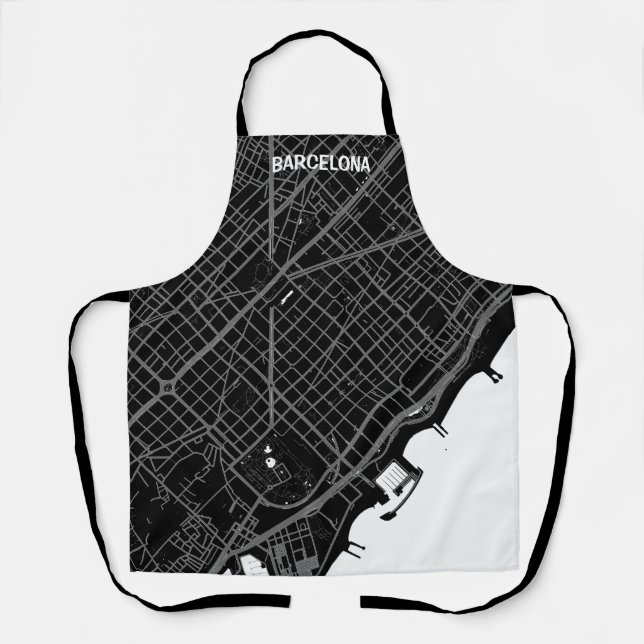 Delantal mapa minimalista Barcelona - Negro-blanco (Anverso)