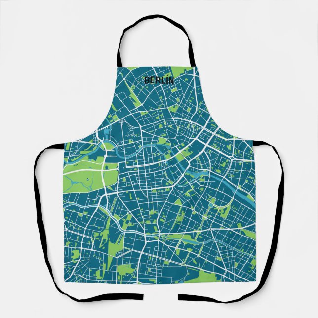 Delantal mapa minimalista Berlín - Azul-verde (Anverso)