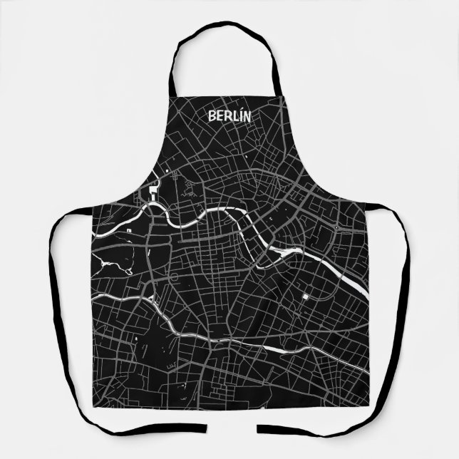 Delantal mapa minimalista Berlín - Negro-blanco (Anverso)