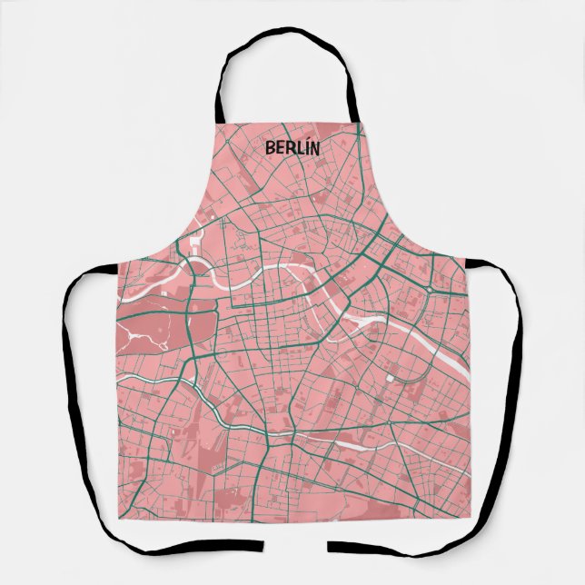 Delantal mapa minimalista Berlín - Rosa-Verde (Anverso)