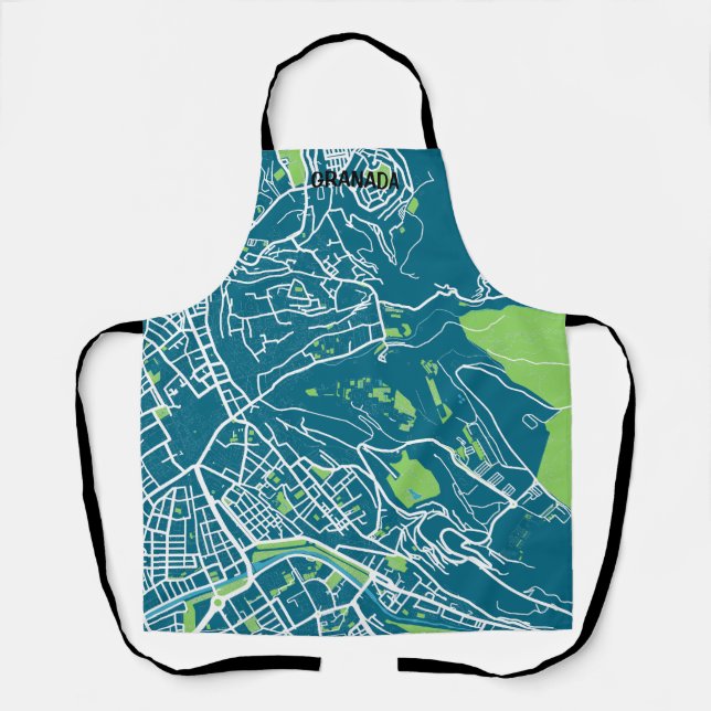 Delantal mapa minimalista Granada - Azul-verde (Anverso)