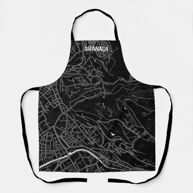 Delantal mapa minimalista Granada - Negro-blanco (Anverso)