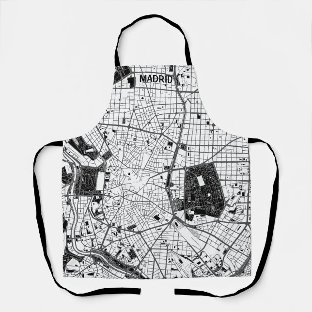 Delantal mapa minimalista Madrid - Blanco-negro (Anverso)