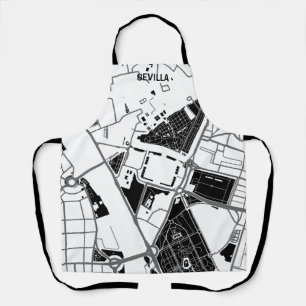Delantal mapa minimalista Sevilla - Blanco-negro