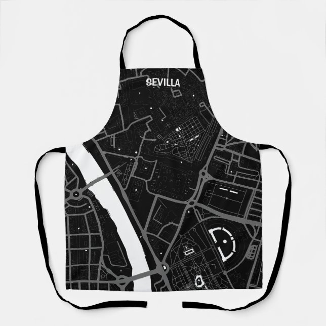 Delantal mapa minimalista Sevilla - Negro-blanco (Anverso)