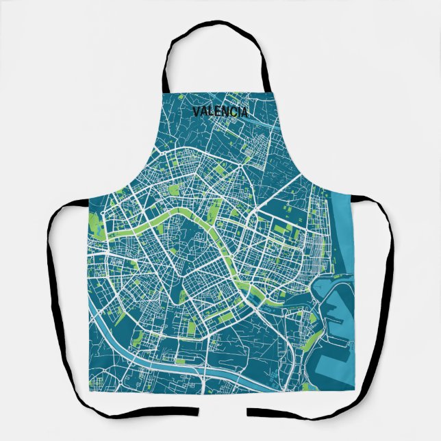 Delantal mapa minimalista Valencia - Azul-verde (Anverso)