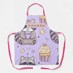 Delantal Mapaches Kawaii Personalizados con Patrón de Cupca
